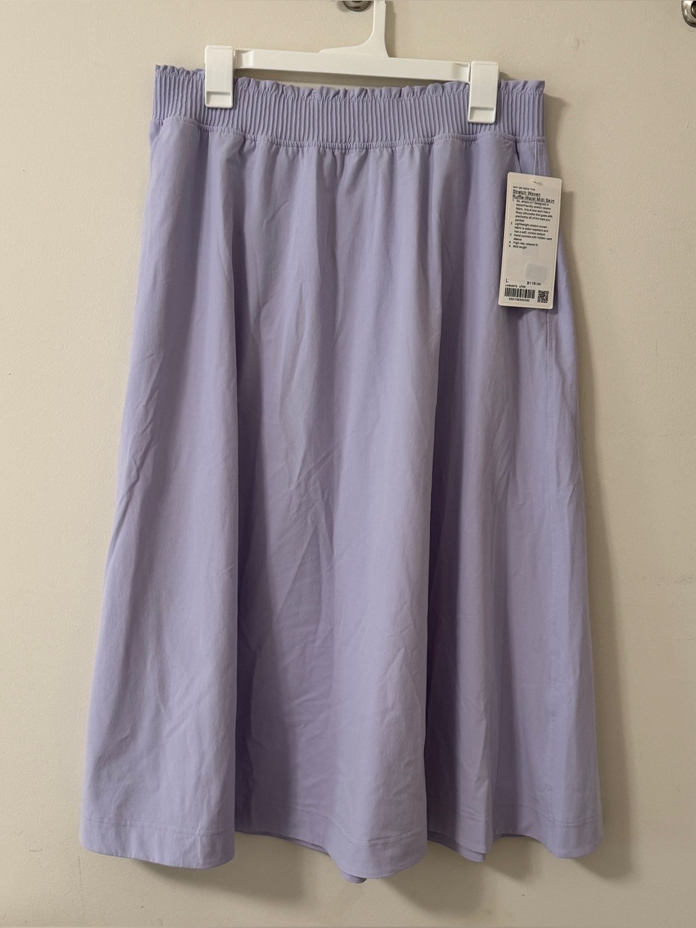 Lululemon Stretch Woven Ruffle-Waist Midi Skirt Lavender Frost L NWT